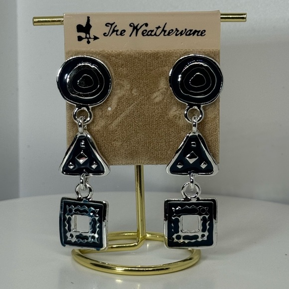 Vintage Geometric Silver Drop Earrings by The Weathervane - Bold & Unique Design - Picture 4 of 8